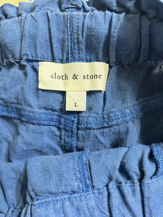 Cloth & Stone Blue Linen Blend Wide Leg Crop Pants Paperbag Waist L - Picture 4 of 5